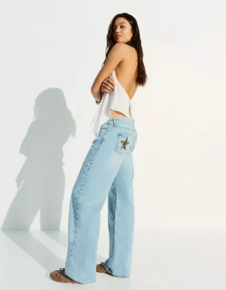 Baggy-Jeans mit Stern-Nieten – Hose