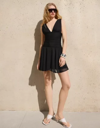 Chiffon-Mini-Kleid mit Volants