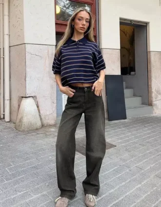Jeans mit hoher Taille, Straight-Schnitt und Wide Leg – Hose