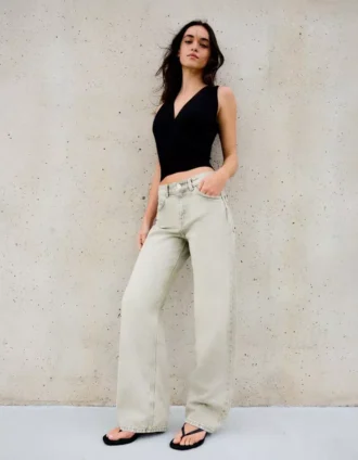Jeans mit hoher Taille, Straight-Schnitt und Wide Leg – Hose