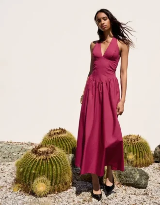 Langes Popeline-Halterkleid